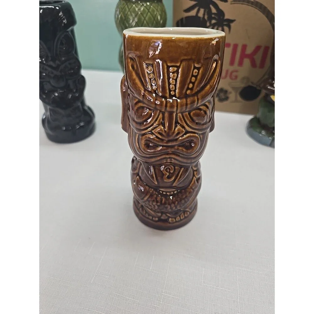 3 Tiki Lin Ceramic Mug And 1 Unbranded Polynesian / Hawaiian Cocktail Bar Ware